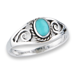 Sterling Silver Scroll Ring With Synthetic Turquoise