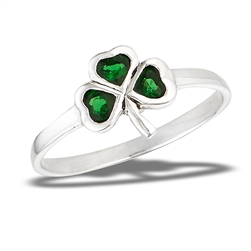 Sterling Silver Shamrock Ring With Simulated Emeralds