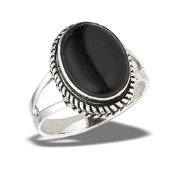 Sterling Silver Bali Style Ring With Double Shank And Synthetic Black Onyx