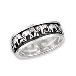 Sterling Silver Herd Of Elephants Marching Spinning Ring