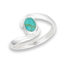 Sterling Silver Cradled Oval Synthetic Turquoise Ring