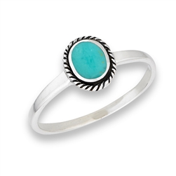 Sterling Silver Braided Bali Style Oval Ring With Synthetic Turquoise