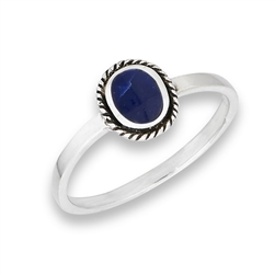 Sterling Silver Braided Bali Style Oval Ring With Synthetic Sodalite