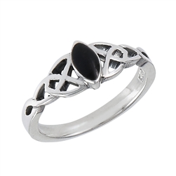 Sterling Silver Celtic Ring with Synthetic Black Onyx