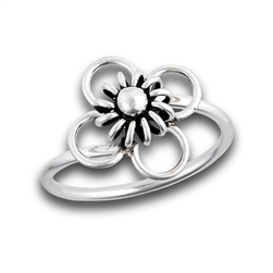 Sterling Silver High Polish And Oxidized Flower Ring