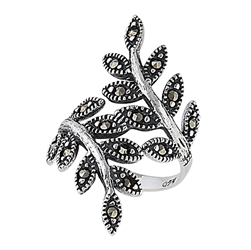 Sterling Silver Leaf Ring with Marcasite
