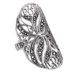 Sterling Silver Oval Filigree Ring with Marcasite