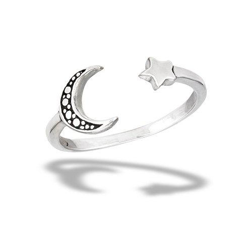 Moon And Star Silver Toe Ring Oxidized 925 Sterling Ring Jewelry 