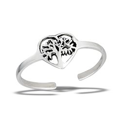 Sterling Silver Tree Of Life In Heart Toe Ring