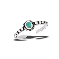 Sterling Silver Bali Style Toe Ring With Synthetic Turquoise