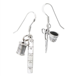 Sterling Silver Ruler, Spool, Scissors, And Thimble Earring