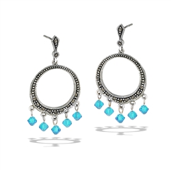 Sterling Silver Swinging Marcasite Earring With Synthetic Blue Topaz
