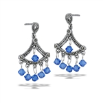 Sterling Silver Classic Victorian Dangle Earring With Marcasite And Blue Crystal