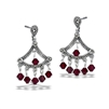 Sterling Silver Classic Victorian Dangle Earring With Marcasite And Red Crystal