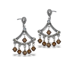 Sterling Silver Classic Victorian Dangle Earring With Marcasite And Topaz Crystal