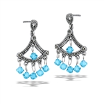 Sterling Silver Classic Victorian Dangle Earring With Marcasite And Synthetic Blue Topaz