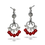 Sterling Silver Cute Marcasite Earring With Dangling Red Crystals