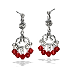 Sterling Silver Cute Marcasite Earring With Dangling Red Crystals