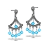 Sterling Silver Cute Marcasite Earring With Dangling Synthetic Blue Topaz