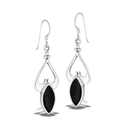 Sterling Silver Heavy Classic Dangle Earring With Synthetic Black Onyx