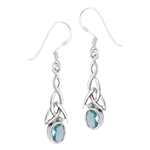 Sterling Silver Celtic Earring with Synthetic Blue Topaz