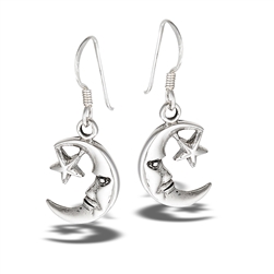 Sterling Silver Moon And Star Dangle Earring