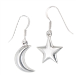 Sterling Silver High Polish Hollow Moon And Star Earrings