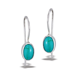 Sterling Silver Oval Dangle Earring With Synthetic Turquoise