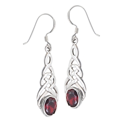 Sterling Silver Celtic Earring with Synthetic Garnet