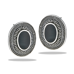 Sterling Silver Bali Style Earring With Synthetic Black Onyx
