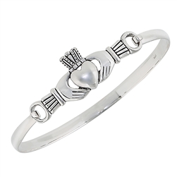 Sterling Silver Heavy Claddagh Bangle (Opens)