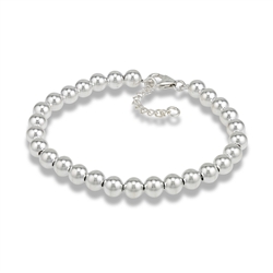 Sterling Silver 6 mm Bead Bracelet With One Inch Extension