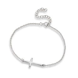 Sterling Silver 7 Inch Cross Bracelet With 1.5 Inch Extension