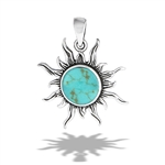 Sterling Silver Sunburst Pendant With Synthetic Turquoise