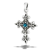 Sterling Silver Ornate Cross Pendant With Synthetic Turquoise