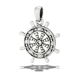 Sterling Silver Classic Ships Wheel Pendant