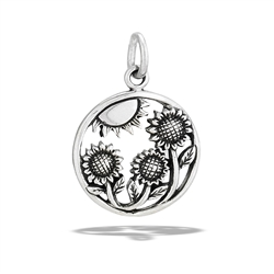 Sterling Silver Sunflowers Leaning Towards Sun Pendant