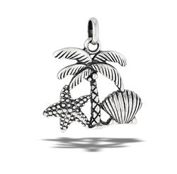 Sterling Silver Coconut Palm And Beach Pendant