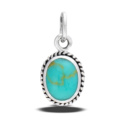 Sterling Silver Braided Oval Pendant With Synthetic Turquoise
