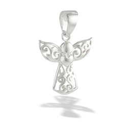 Sterling Silver Angel With Heart Pendant