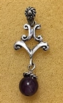 Sterling Silver Delicate Victorian Pendant With Synthetic Amethyst Cabochon