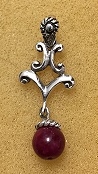 Sterling Silver Delicate Victorian Pendant With Synthetic Garnet Cabochon