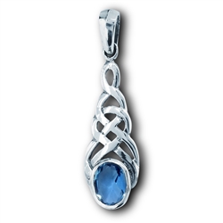 Sterling Silver Celtic Weave Pendant With Synthetic Blue Topaz