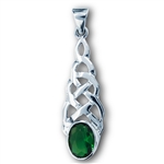 Sterling Silver Celtic Weave Pendant With Synthetic Emerald