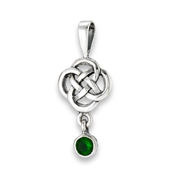 Sterling Silver Celtic Knot Pendant With Synthetic Emerald