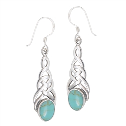 Sterling Silver Celtic Earring with Synthetic Turquoise