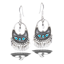 Sterling Silver Bali Style Dangling Earring With Synthetic Turquoise