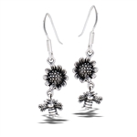 Sterling Silver Bumblebee Hovering Near Sunflower Earring