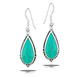 Sterling Silver Bali Style Granulated Drop Earring With Synthetic Turquoise
