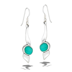 Sterling Silver High Polish Modern Dangle Earring With Synthetic Turquoise